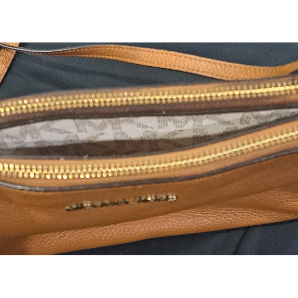 Michael Kors Jet Set Signature MK Large Double Zip Crossbody Brown Tan Leather - Picture 8 of 13